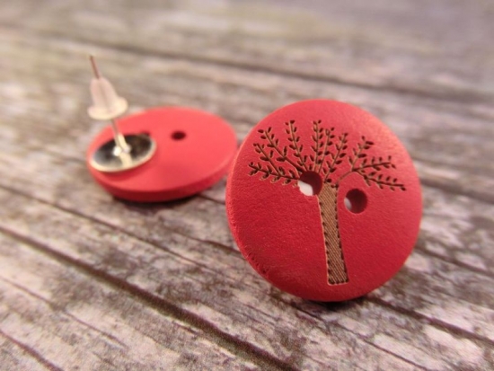 Preview: Baum Knopf Ohrstecker Holz Button wood tree rot